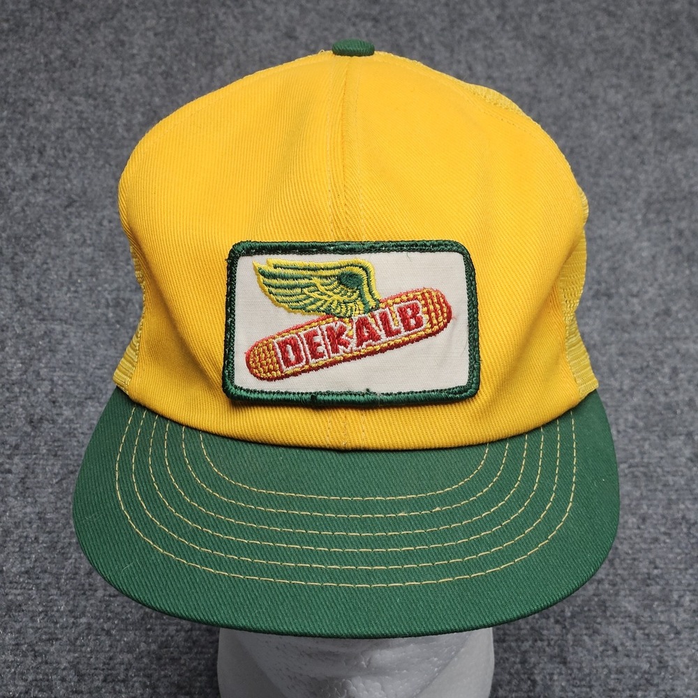 Vintage DeKalb Seed Trucker Hat Swingster Yellow Green Winged Corn Made in USA